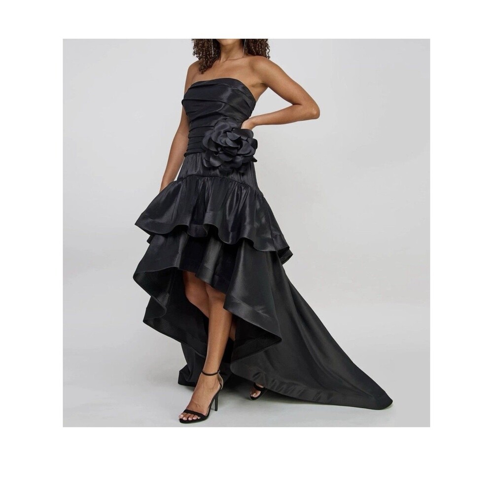 City Studio Juniors' Women's Black Taffeta Rosette Strapless Dress Size 3/4